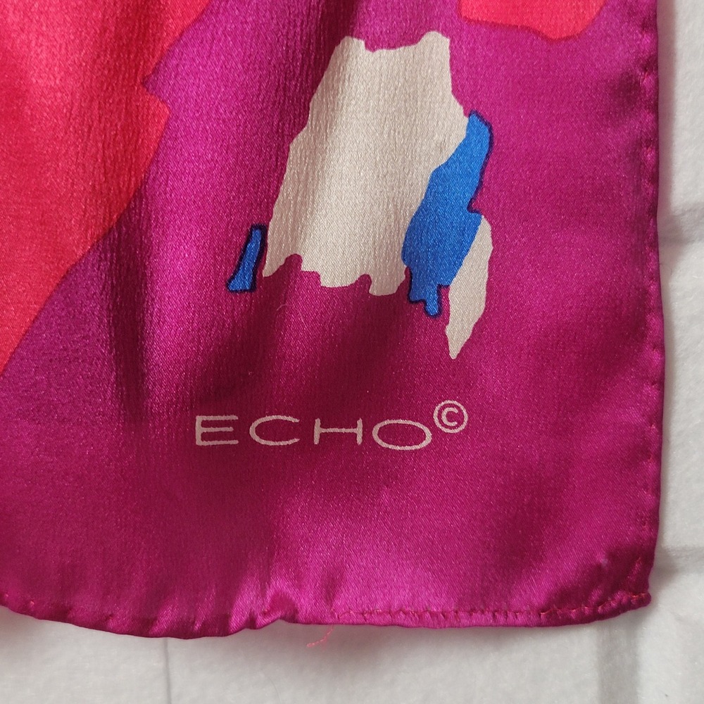 Vintage 1990s Echo Silk Scarf Purple Abstract Modernist Oblong Puffy Edge - Picture 4 of 8